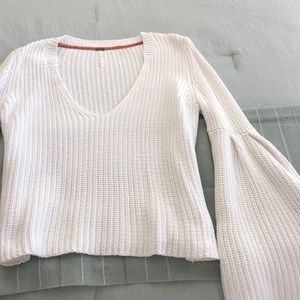 Free People White Bell Sleeve Sweater
